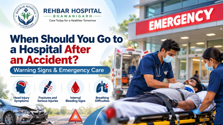 Patient receiving emergency assessment after a road accident at Rehbar Hospital in Bhawanigarh