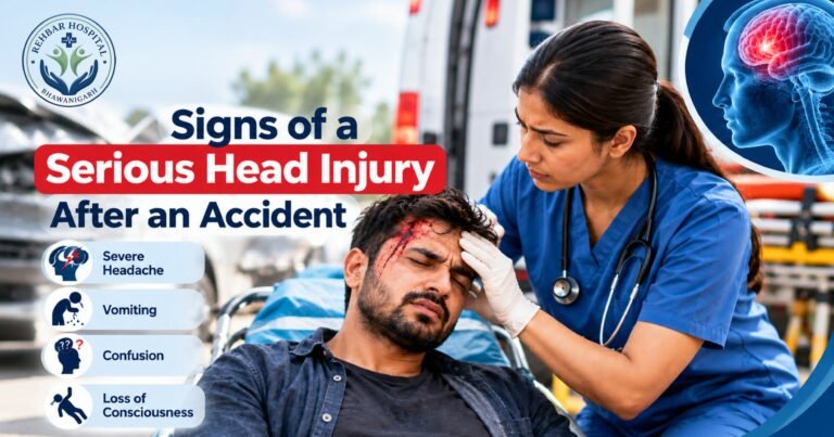 Doctor assessing a patient for serious head injury symptoms after an accident